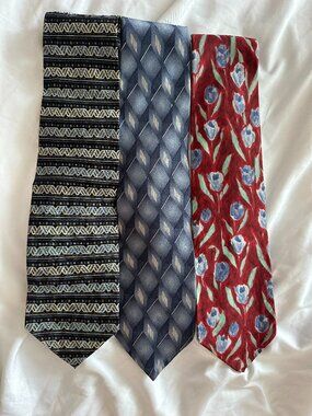 Vintage 100% Silk Ties Lot 3 Ron Chereskin Puritan Hunting Horn Floral Geometric
